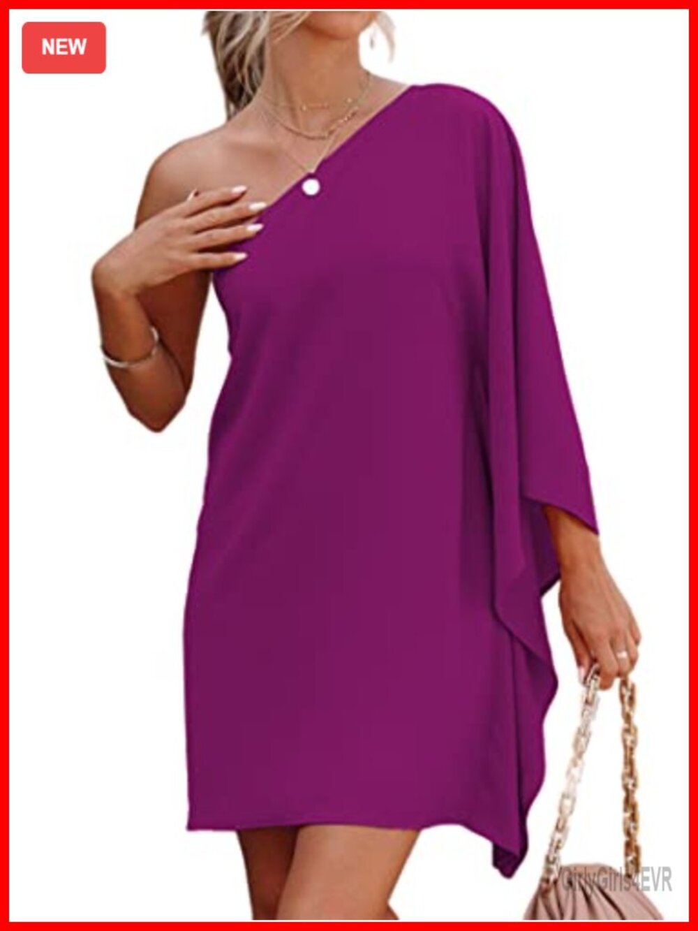 Women's One Shoulder Ruffled Batwing Sleeve Mini Club Cocktail Party Dress